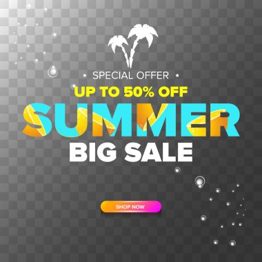 Vektör yaz satışı modern tasarım şablonu web afişi veya poster. Şeffaf arkaplan üzerine tipografik metin içeren yaz satış etiketi