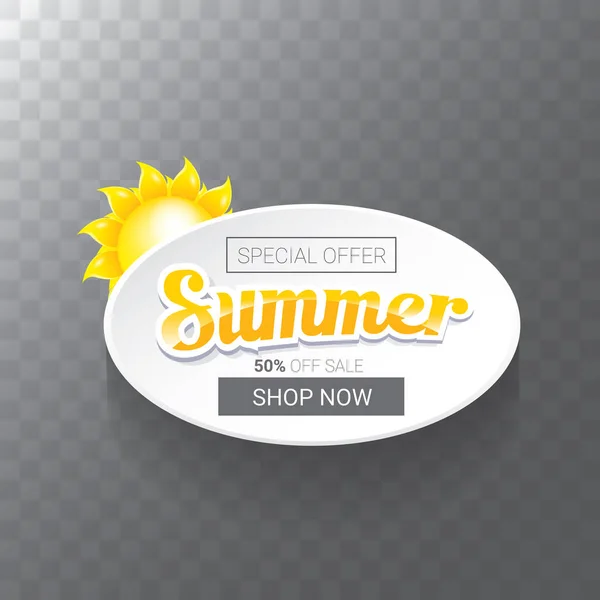 Vector verano venta moderno diseño plantilla web banner o póster. Etiqueta de venta de verano con texto tipográfico sobre fondo transparente — Vector de stock