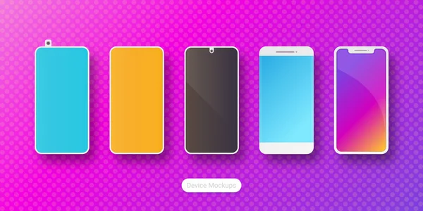 Smartphone mit leerem Bildschirm und Schatten isoliert auf violettem Hintergrund. Smartphone-Set-Symbol. Handy-Attrappe. — Stockvektor