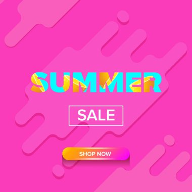 Yaz indirimi modern renk tasarımı afiş ya da poster. Soyut pembe arkaplanda izole edilmiş tipografik metin içeren Vektör Yaz satış etiketi