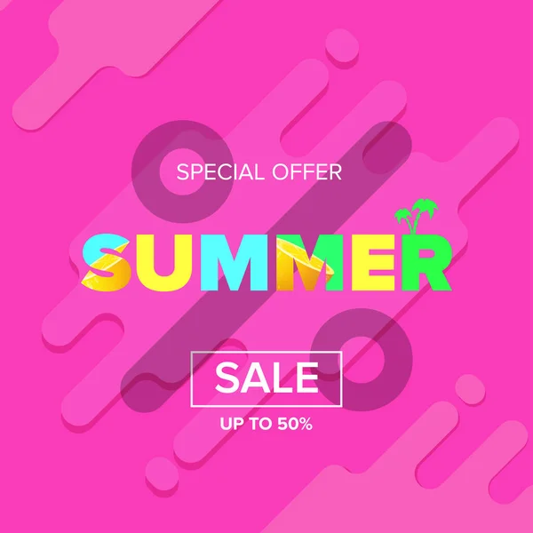 Summer sale modern color design template banner or poster. Vector Summer sale label with typographic text isolated on abstract pink background — Stock Vector