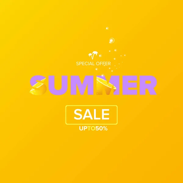 夏季销售现代色彩设计模板横幅或海报。Vector Summer sale label with typographic text isolated on abstract orange background — 图库矢量图片