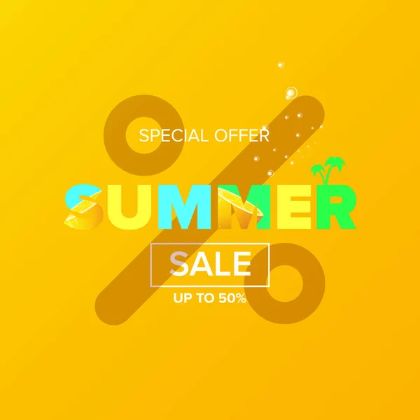 Summer sale modern color design template banner or poster. Vector Summer sale label with typographic text isolated on abstract orange background — Stock Vector