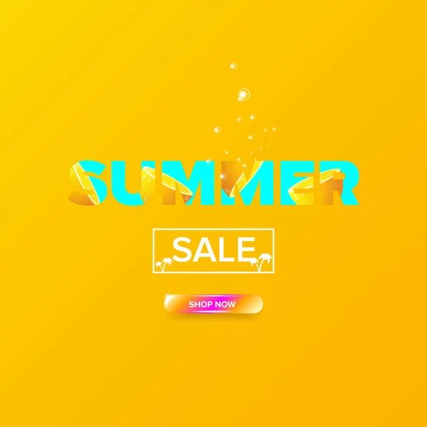 夏季销售现代色彩设计模板横幅或海报。Vector Summer sale label with typographic text isolated on abstract orange background — 图库矢量图片