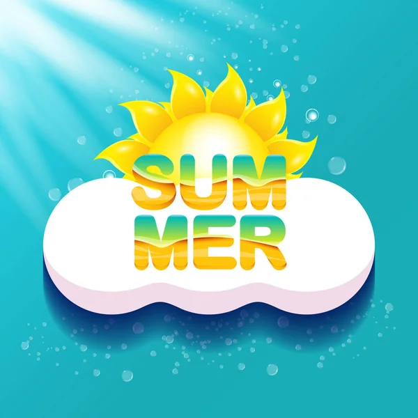 Vector speciale aanbieding zomer label ontwerp template. Zomer verkoop banner of badge met mooie zon en kalligrafische tekst op azuurblauwe achtergrond met zonlicht — Stockvector