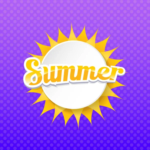 Vektor Sonderangebot Sommer-Etikettendesign-Vorlage. Sommerschlussverkauf Banner oder Abzeichen mit Sonne und Text auf sommerviolettem Hintergrund — Stockvektor