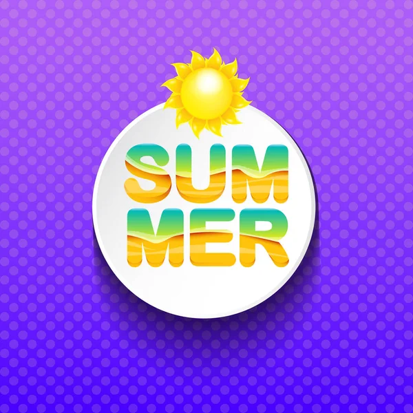 Vector special offer summer label design template . Summer sale banner or badge with sun and text on summer violet background — Stock Vector