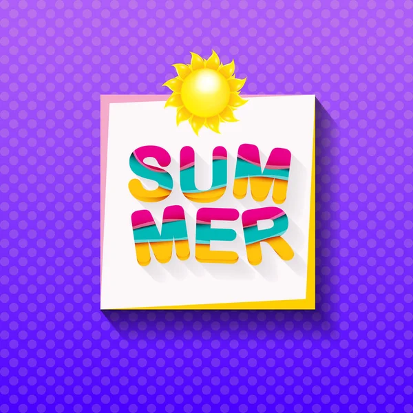 Vector speciale aanbieding zomer label ontwerp template. Zomer verkoop banner of badge met zon en tekst op zomer violette achtergrond — Stockvector