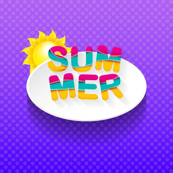 Vector special offer summer label design template . Summer sale banner or badge with sun and text on summer violet background — Stock Vector