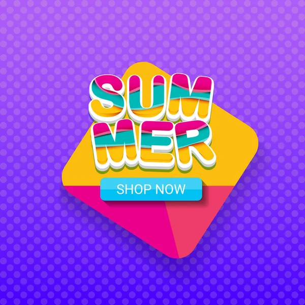 Vetor especial oferta verão rótulo modelo de design. Banner de venda de verão ou crachá com sol e texto no fundo violeta de verão —  Vetores de Stock