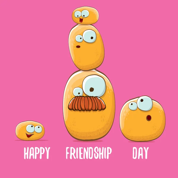 Amigos vetoriais personagens batata se divertindo isolados em fundo rosa. Feliz Dia da Amizade ilustração vetorial. crianças funky batata com amigos — Vetor de Stock