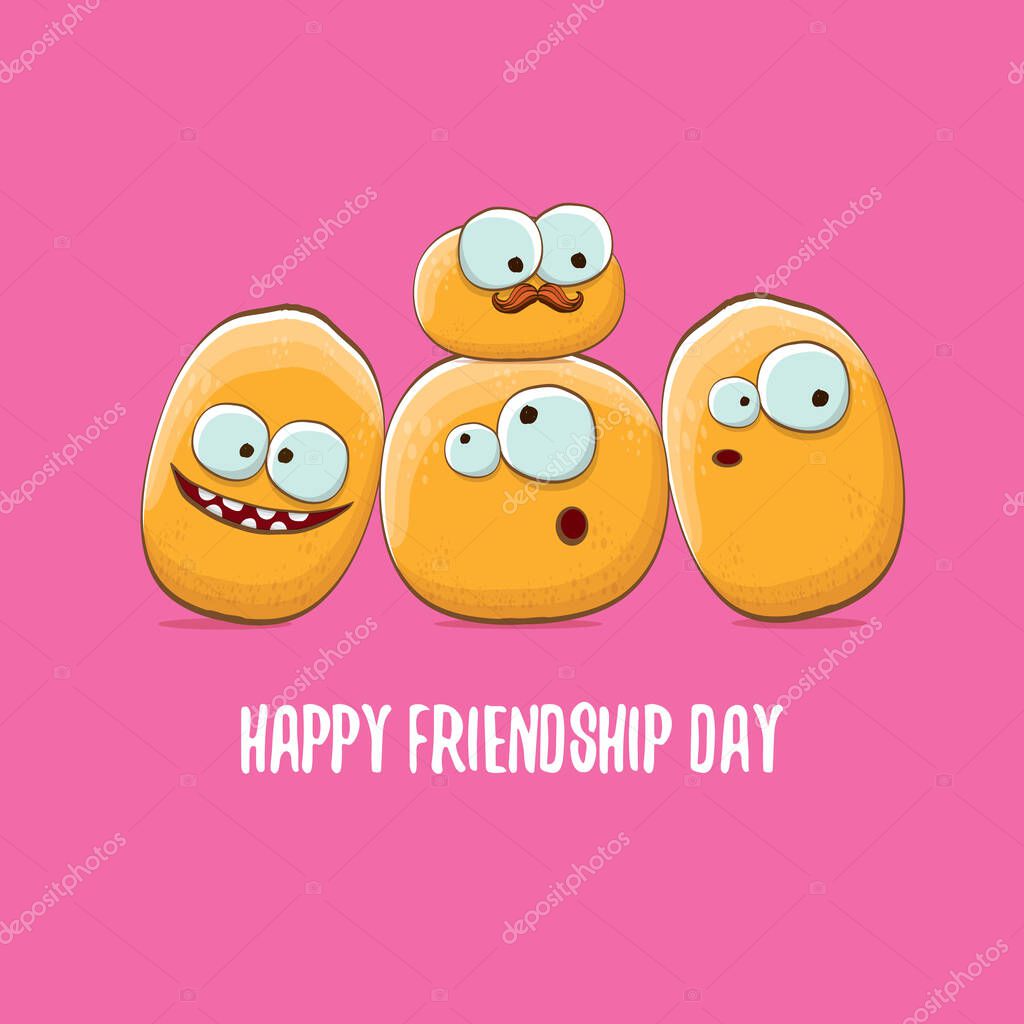 Vector happy friends potato characters having fun isolated on pink background. Happy Friendship day vector illustration. funky kids potato with friends