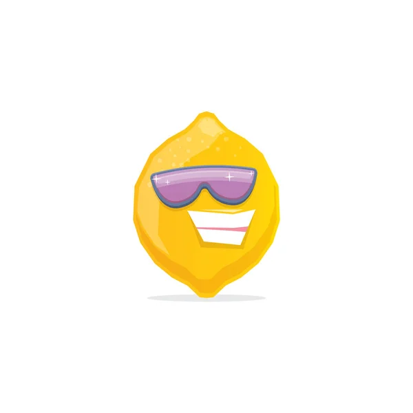 Vector grappige cartoon citroen karakter met zonnebril geïsoleerd op witte achtergrond. funky lachende zomer fruit karakter — Stockvector