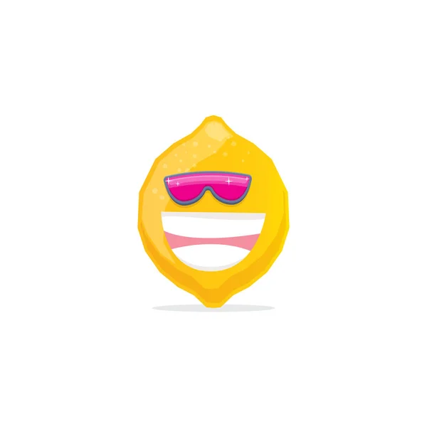 Διάνυσμα αστείο χαρακτήρα λεμονιού κινουμένων σχεδίων με γυαλιά ηλίου απομονώνονται σε λευκό φόντο. funky χαμογελαστό καλοκαιρινό φρούτο χαρακτήρα — Διανυσματικό Αρχείο