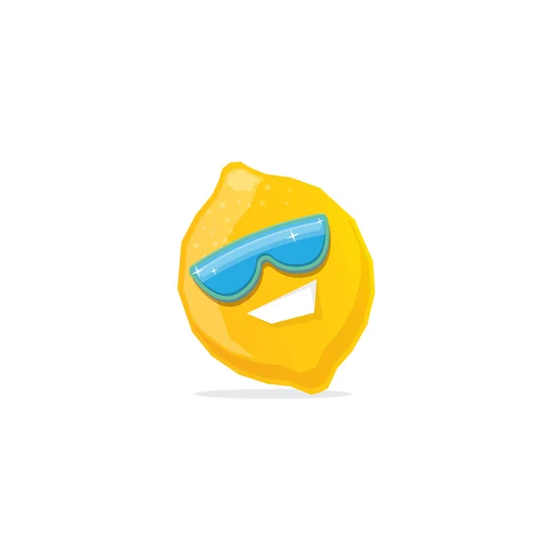 Vecteur drôle personnage de dessin animé citron avec des lunettes de soleil isolées sur fond blanc. funky souriant caractère de fruits d'été — Image vectorielle