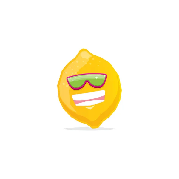 Vector funny cartoon lemon character with sunglasses isolated on white background. funky smiling summer fruit character — Stock Vector