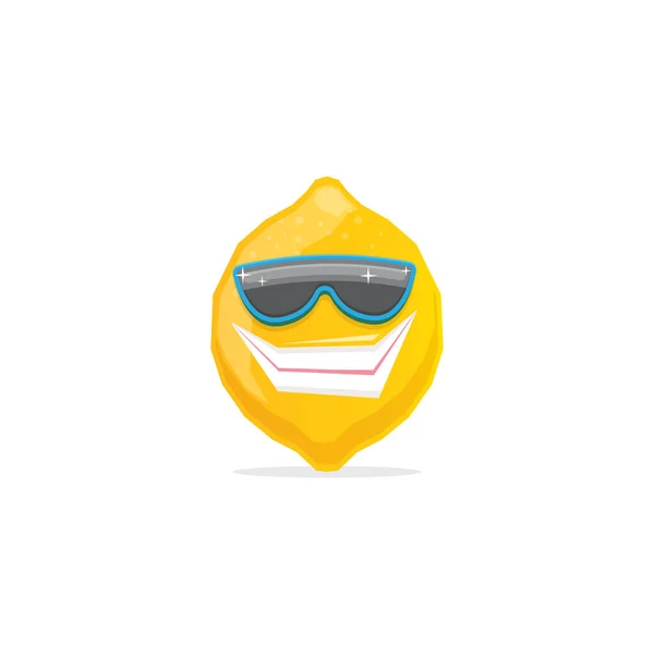 Вектор смішний мультяшний лимонний персонаж з сонцезахисними окулярами ізольовано на білому тлі. фанк усміхнений літній фруктовий персонаж — стоковий вектор