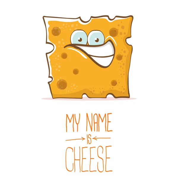 Vector divertido de dibujos animados lindo personaje de queso naranja aislado sobre fondo blanco. Me llamo Queso. comida carácter funky — Vector de stock