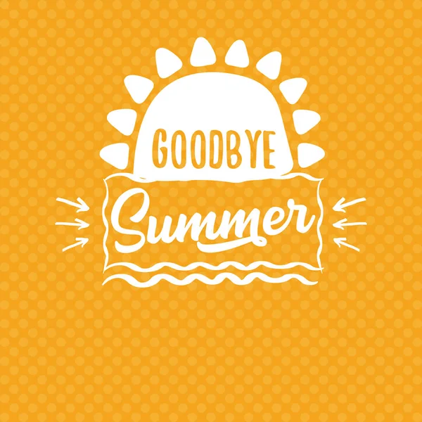 Biały pożegnanie lato wektor koncepcja tekst etykieta lub naklejka na pomarańczowy lato tło z słońcem — Wektor stockowy