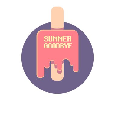 vektör veda yaz klasik konsept illüstrasyon mor gökyüzü arka planında izole edilmiş düz erimiş dondurma. Yaz sonu arkaplanı veya afişi