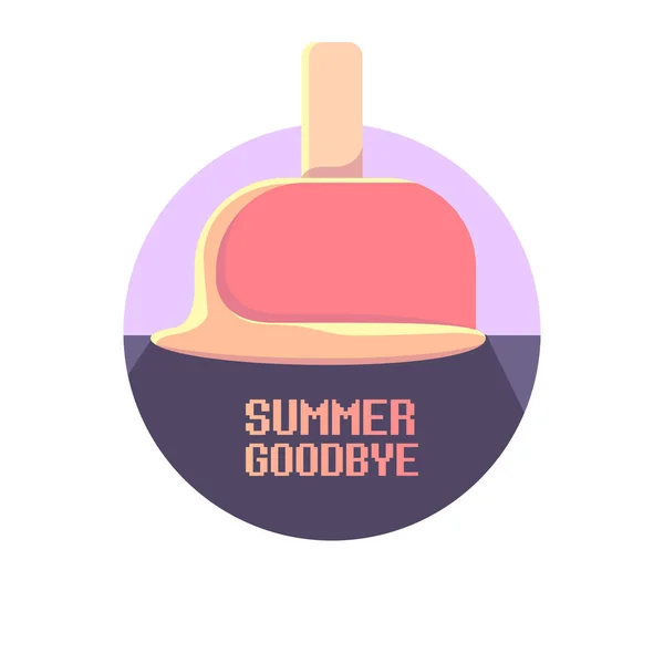 Vector goodbye summer vintage concept illustration with flat melt ice cream isolated on violet sky background. End of summer background or banner — Stock Vector