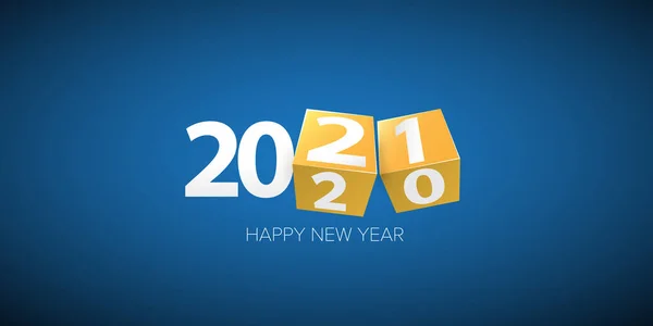 2021 Happy new year horizontal banner background or greeting card with text. vector 2021 new year numbers isolated on blue horizontal background — Stock Vector