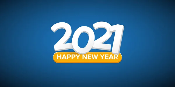 2021 Feliz año nuevo fondo de banner horizontal o tarjeta de felicitación con texto. vector 2021 nuevos números de año aislados sobre fondo azul horizontal — Vector de stock