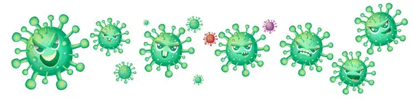 Cartone animato divertente arrabbiato virus covid 19 set di caratteri isolati su sfondo bianco. Mi chiamo coronavirus concept iilustration. Malvagio allevato icona del microbo cellulare virus o raccolta segno. — Vettoriale Stock