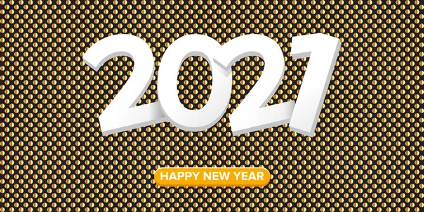 2021 Happy new year horizontal banner background atau greeting card dengan teks. vektor 2021 nomor tahun baru diisolasi di abstrak latar belakang horisontal emas - Stok Vektor