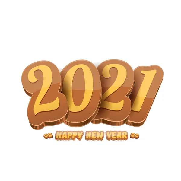 卡通2021新年快乐标签或贺卡与彩色的数字和问候文字。白色背景的快乐新年标签或图标 — 图库矢量图片