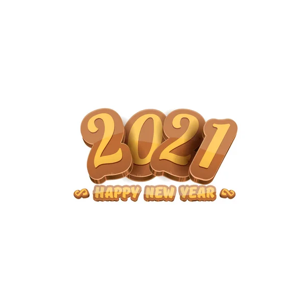 卡通2021新年快乐标签或贺卡与彩色的数字和问候文字。白色背景的快乐新年标签或图标 — 图库矢量图片