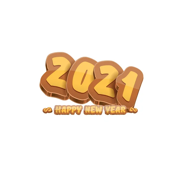 Cartoon 2021 Gelukkig nieuwjaarslabel of wenskaart met kleurrijke nummers en begroetingstekst. Gelukkig nieuwjaar label of pictogram geïsoleerd op witte achtergrond — Stockvector