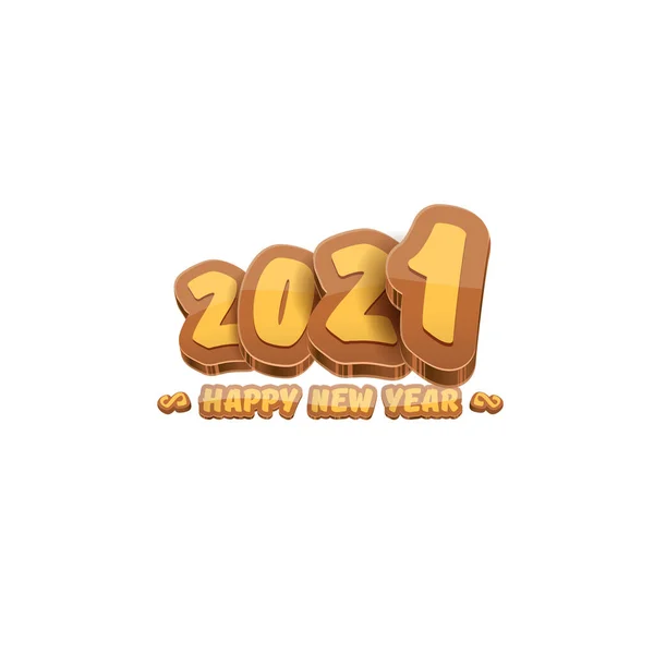 Cartoon 2021 Gelukkig nieuwjaarslabel of wenskaart met kleurrijke nummers en begroetingstekst. Gelukkig nieuwjaar label of pictogram geïsoleerd op witte achtergrond — Stockvector