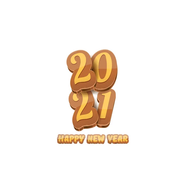 Rajzfilm 2021 Boldog új évet címke vagy üdvözlőlapot színes számokat és üdvözlő szöveget. Boldog új évet címke vagy ikon elszigetelt fehér alapon — Stock Vector