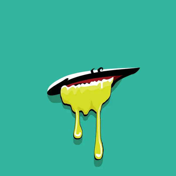Векторный мультфильм смешной рот зомби-монстра с зеленой слизью, выделенной на лазурном фоне. Векторные счастливый Хэллоуин детей футболки дизайн шаблон с фанки рот монстра — стоковый вектор