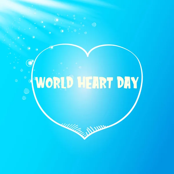 Giornata del cuore del mondo banner o sfondo con il cuore isoalted sul layout blu. — Vettoriale Stock