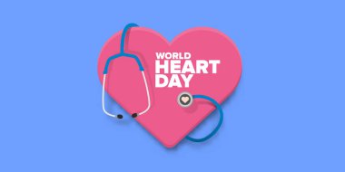 dünya kalp günü yatay afişi ya da arkaplan mavi düzende kalp izolasyonu.