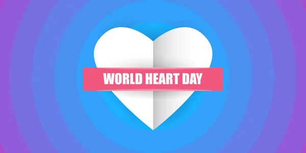 Всесвітній день серця горизонтальний банер або фон з серцем ізольовані на синьому плануванні . — стоковий вектор