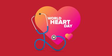 dünya kalp günü yatay pankartı ya da arka planı kırmızı renkte izole edilmiş.