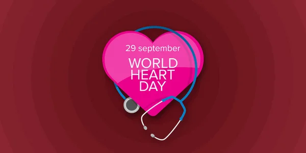 Banner horizontal del día del corazón del mundo o fondo con corazón isoalted en diseño rojo. — Archivo Imágenes Vectoriales