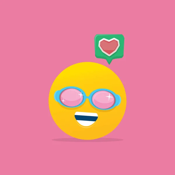 Visage souriant avec des lunettes de soleil emoji isolé sur fond rose. Icône ou étiquette sourire. Panneau médias sociaux — Image vectorielle