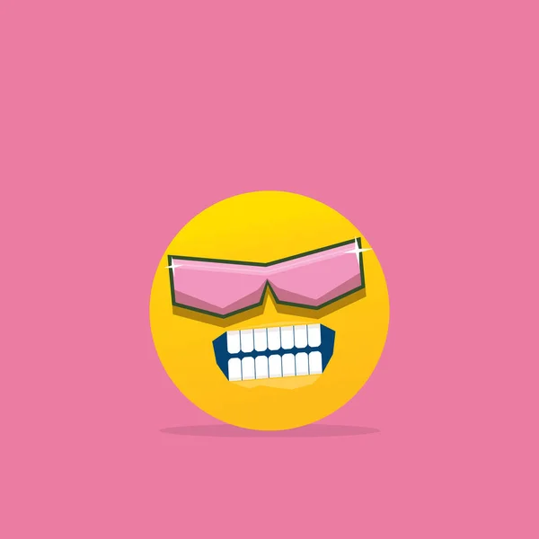 带着墨镜的笑脸在粉红的背景上被隔离。微笑的图标或标签。社交媒体标志 — 图库矢量图片