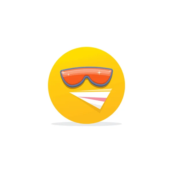 Χαμογελαστό πρόσωπο με γυαλιά ηλίου emoji απομονώνονται σε λευκό φόντο. Εικονίδιο χαμόγελο ή ετικέτα. Υπογραφή μέσων κοινωνικής δικτύωσης — Διανυσματικό Αρχείο