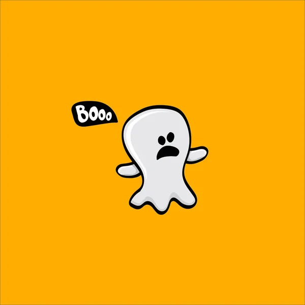 Cartoon cute ghost isolated on orange background. Funny boo ghost icon — Stock Vector