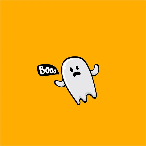 Cartoon cute ghost isolated on orange background. Funny boo ghost icon — Stock Vector