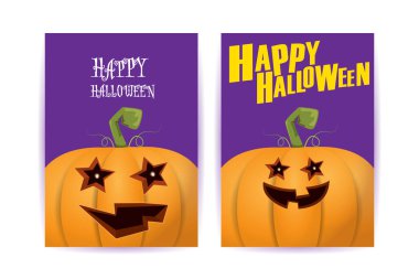 Cadılar Bayramı dikey çizgi film posterleri. Cadılar Bayramı korkunç balkabaklarıyla süslenmiş. Tuhaf çocuklar için Cadılar Bayramı arkaplanı metin için alan