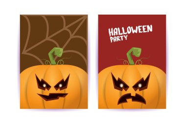 Cadılar Bayramı dikey çizgi film posterleri. Cadılar Bayramı korkunç balkabaklarıyla süslenmiş. Tuhaf çocuklar için Cadılar Bayramı arkaplanı metin için alan