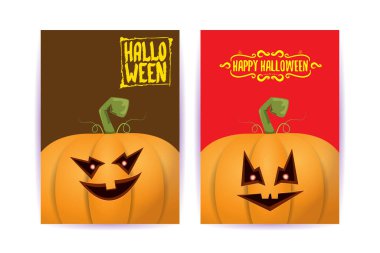 Cadılar Bayramı dikey çizgi film posterleri. Cadılar Bayramı korkunç balkabaklarıyla süslenmiş. Tuhaf çocuklar için Cadılar Bayramı arkaplanı metin için alan