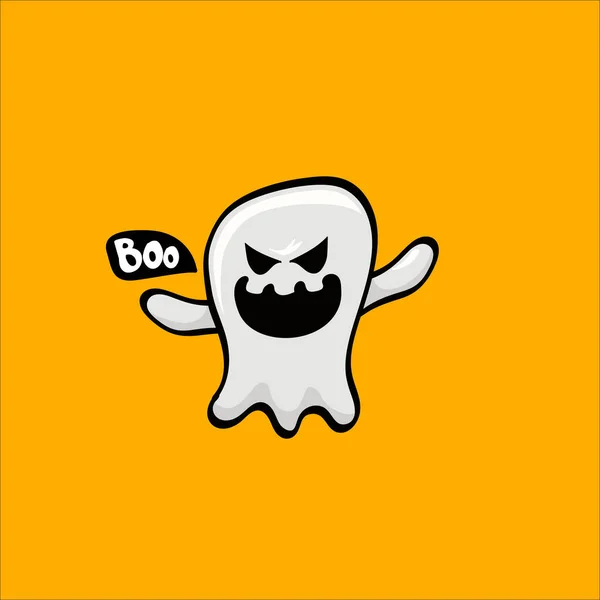 Cartoon cute ghost isolated on orange background. Funny boo ghost icon — Stock Vector