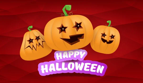 Halloween Horizontális web Banner vagy poszter Halloween ijesztő tök banda elszigetelt piros alapon. Funky gyerekek Halloween koncepció háttér köszöntő szöveg — Stock Vector